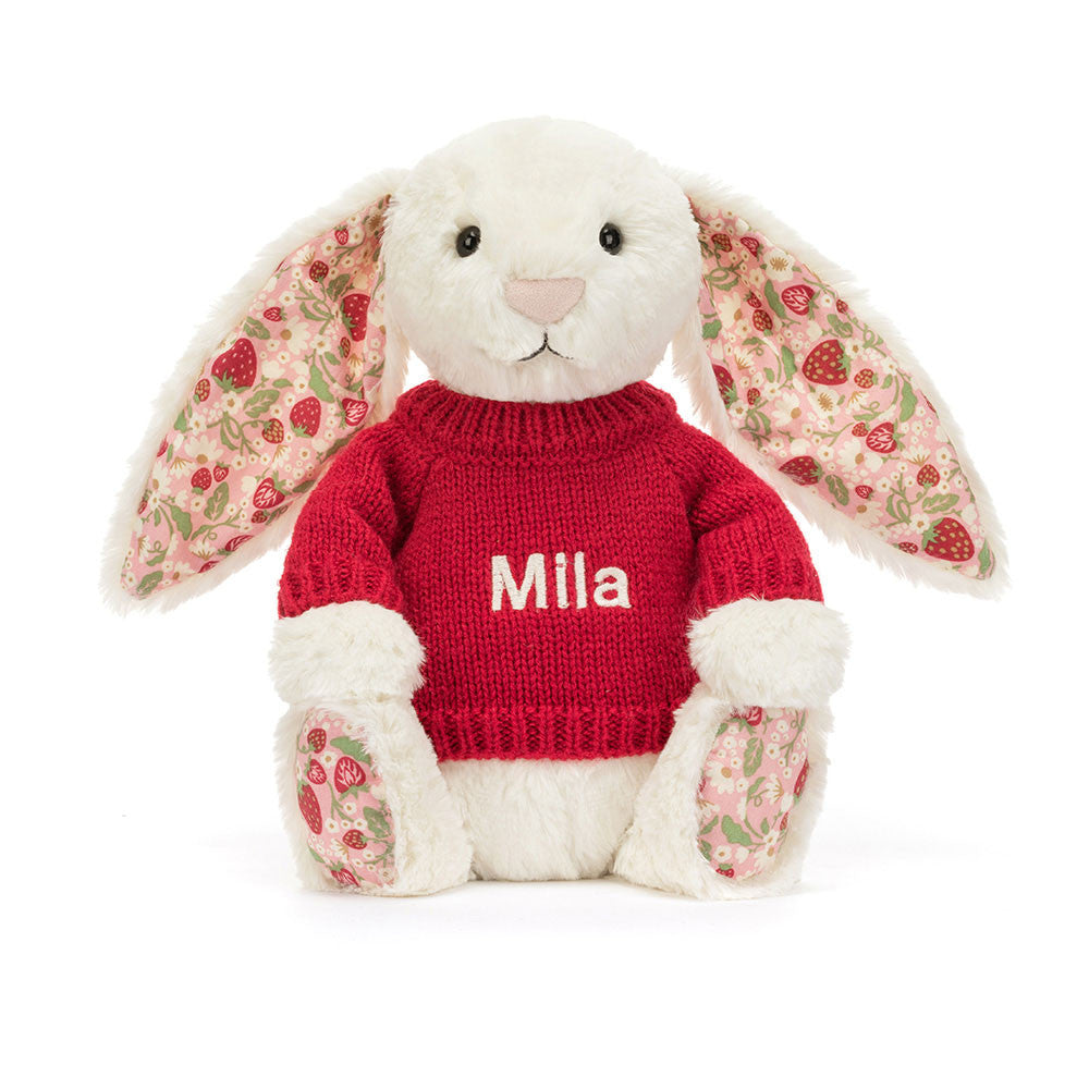 Blossom Cream Bunny 'Berry' with Personalised Red Jumper