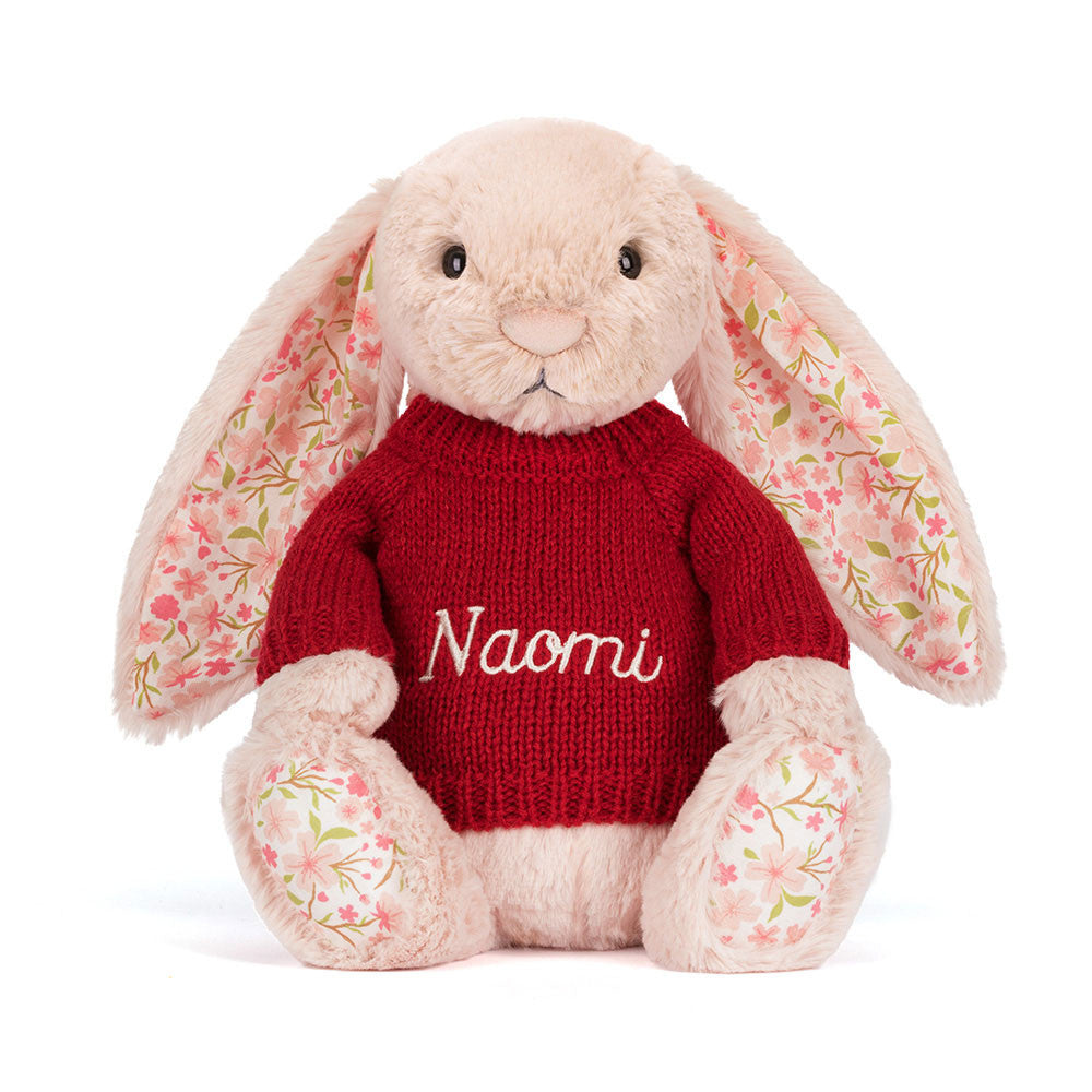 Blossom Blush Bunny 'Cherry' with Personalised Red Jumper