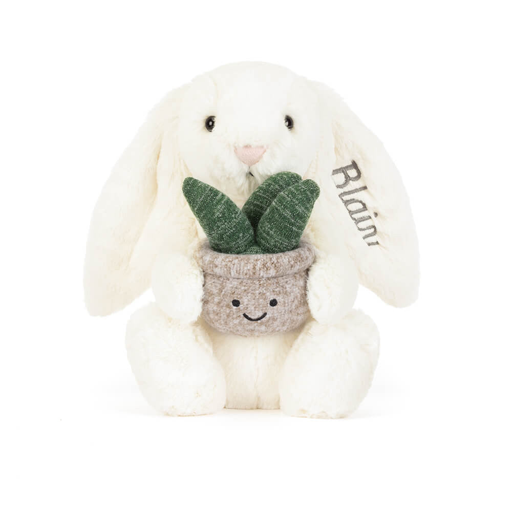 Personalised Cream Bunny with Plant