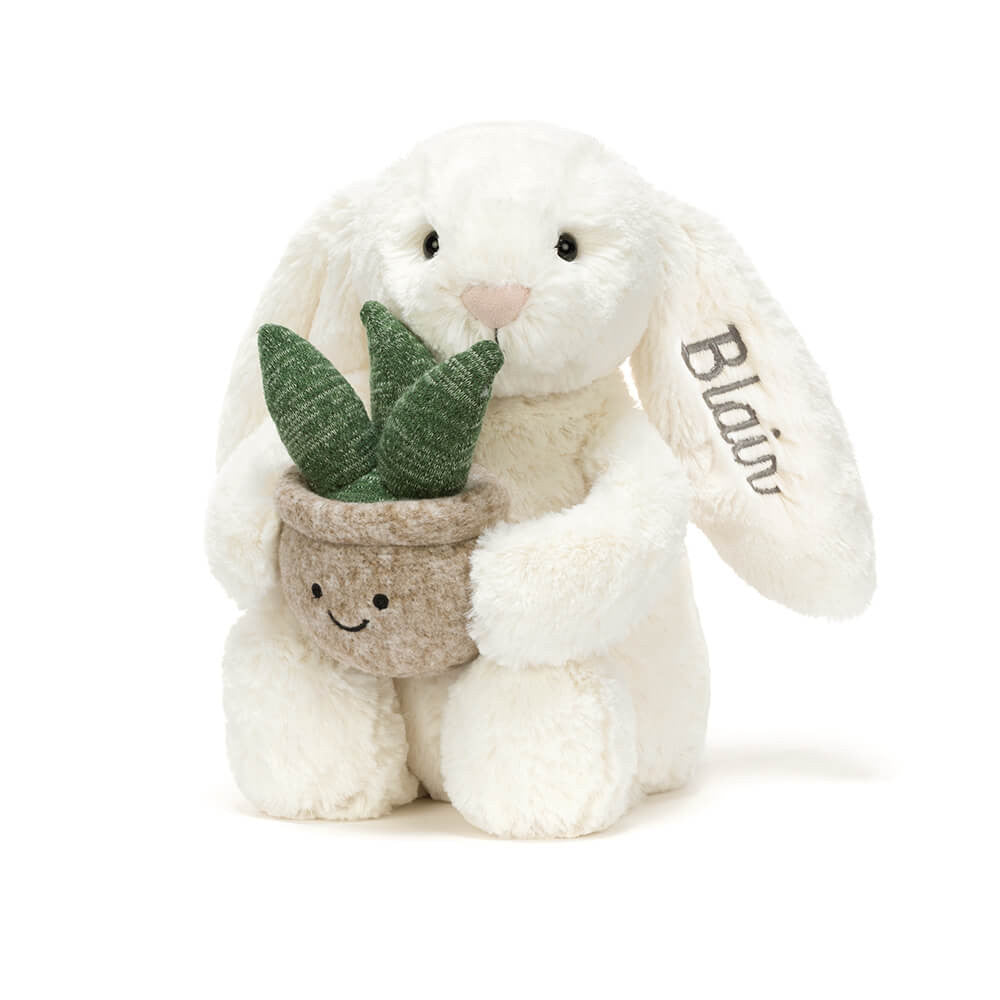 Personalised Cream Bunny with Plant