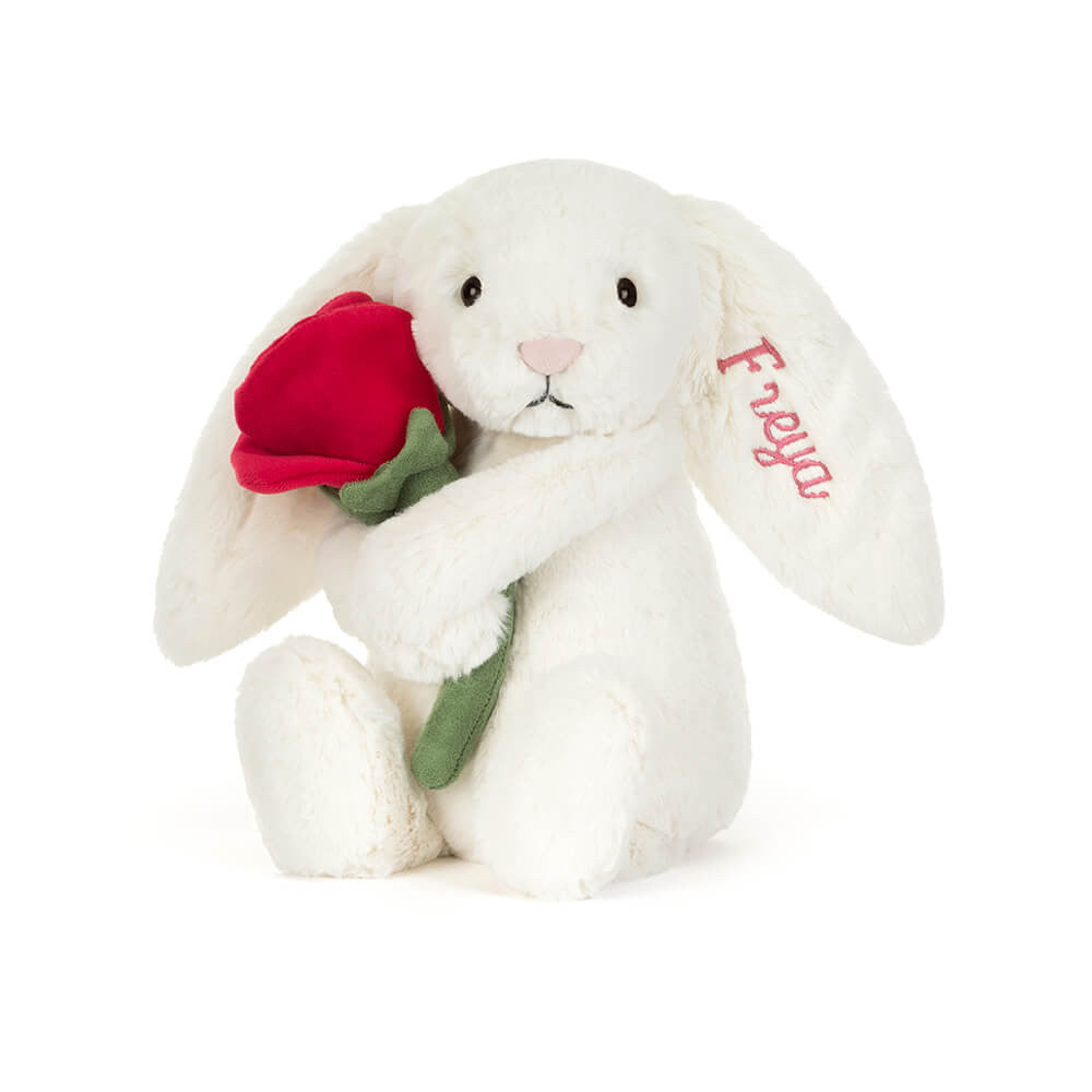 Personalised Cream Bunny with Rose